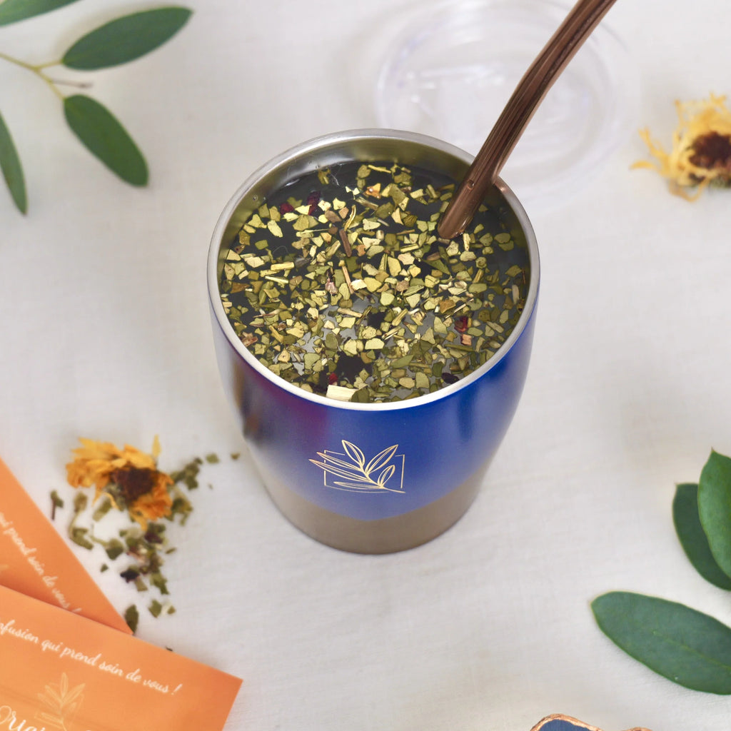 Calebasse isotherme Bleue & Bronze format voyage 25 cl & sa bombilla - Original Maté