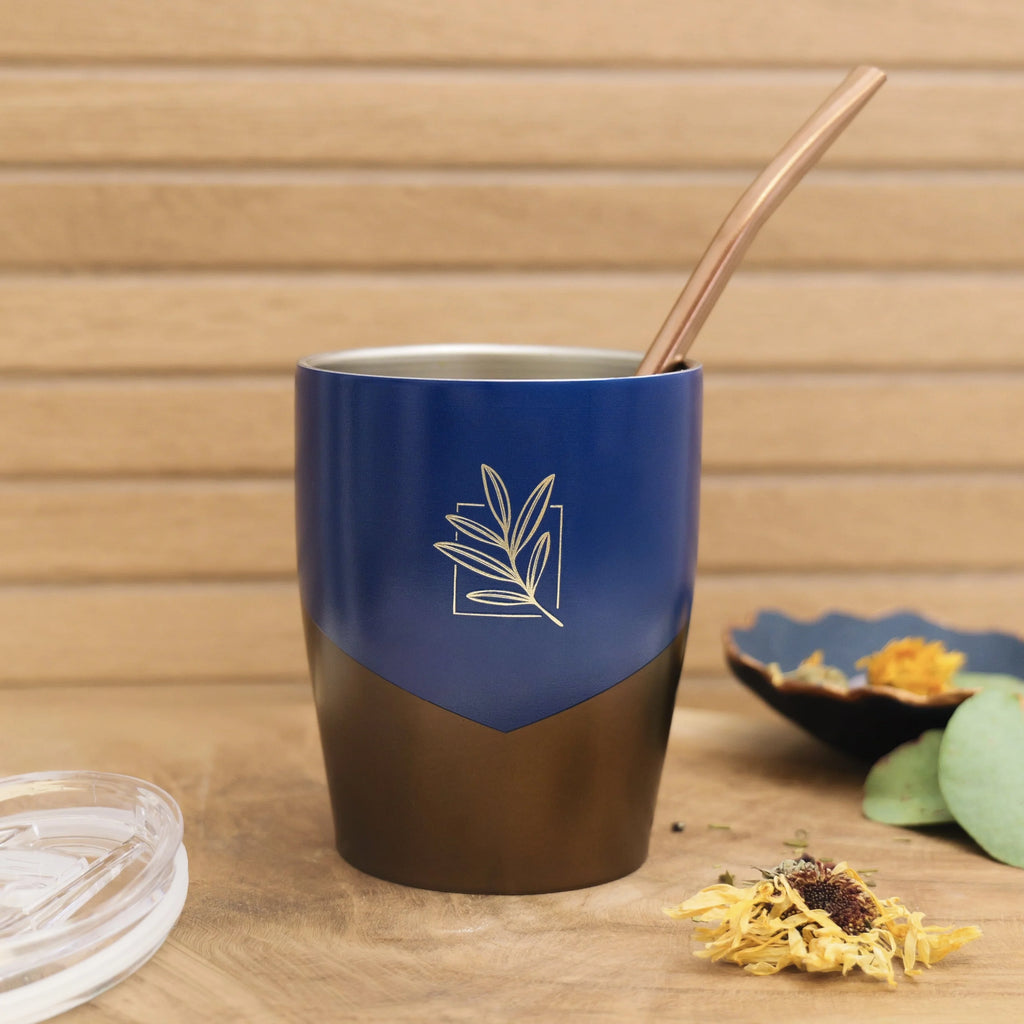 Calebasse isotherme Bleue & Bronze format voyage 25 cl & sa bombilla - Original Maté