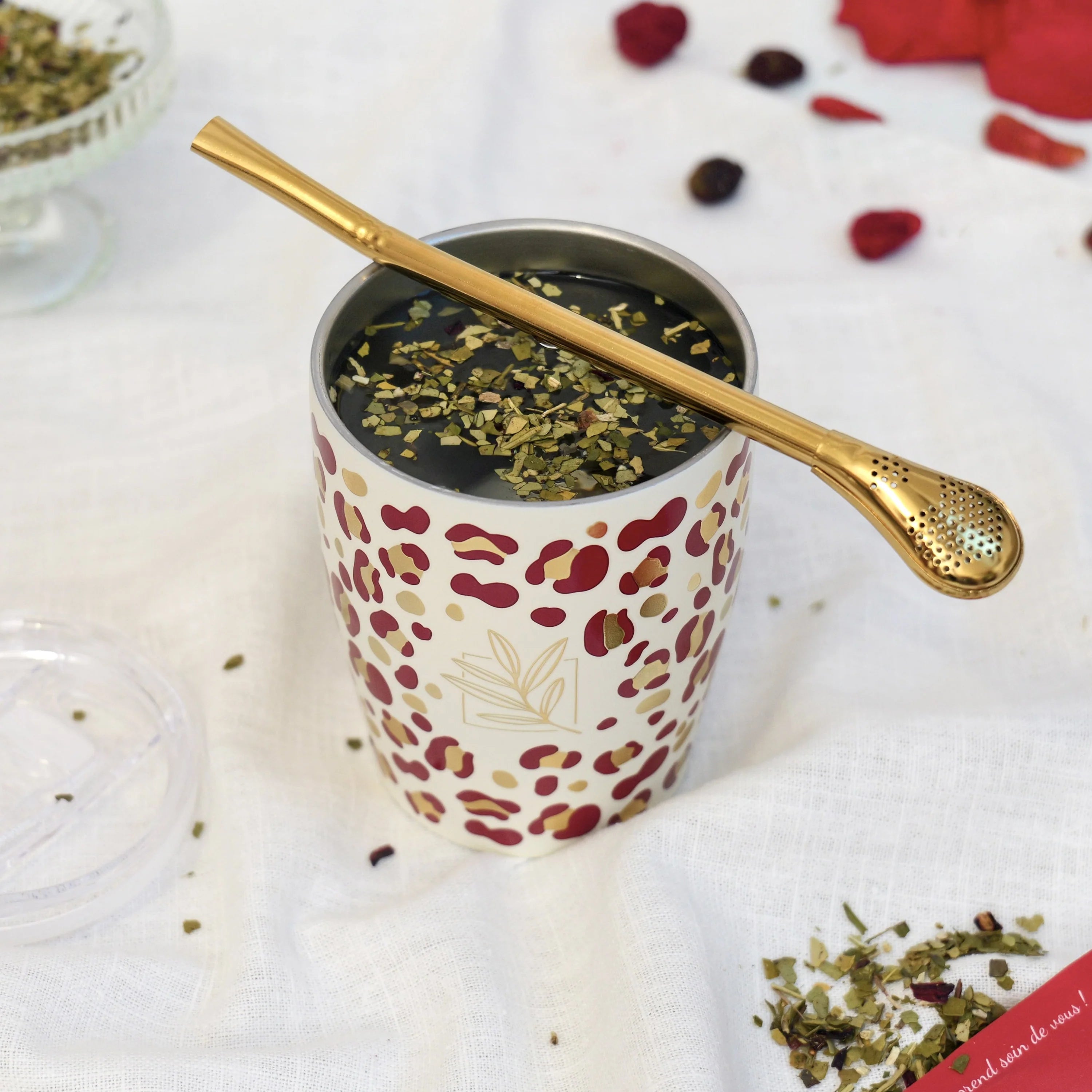 Calebasse isotherme Léopard format voyage 25 cl & sa bombilla - Original Maté