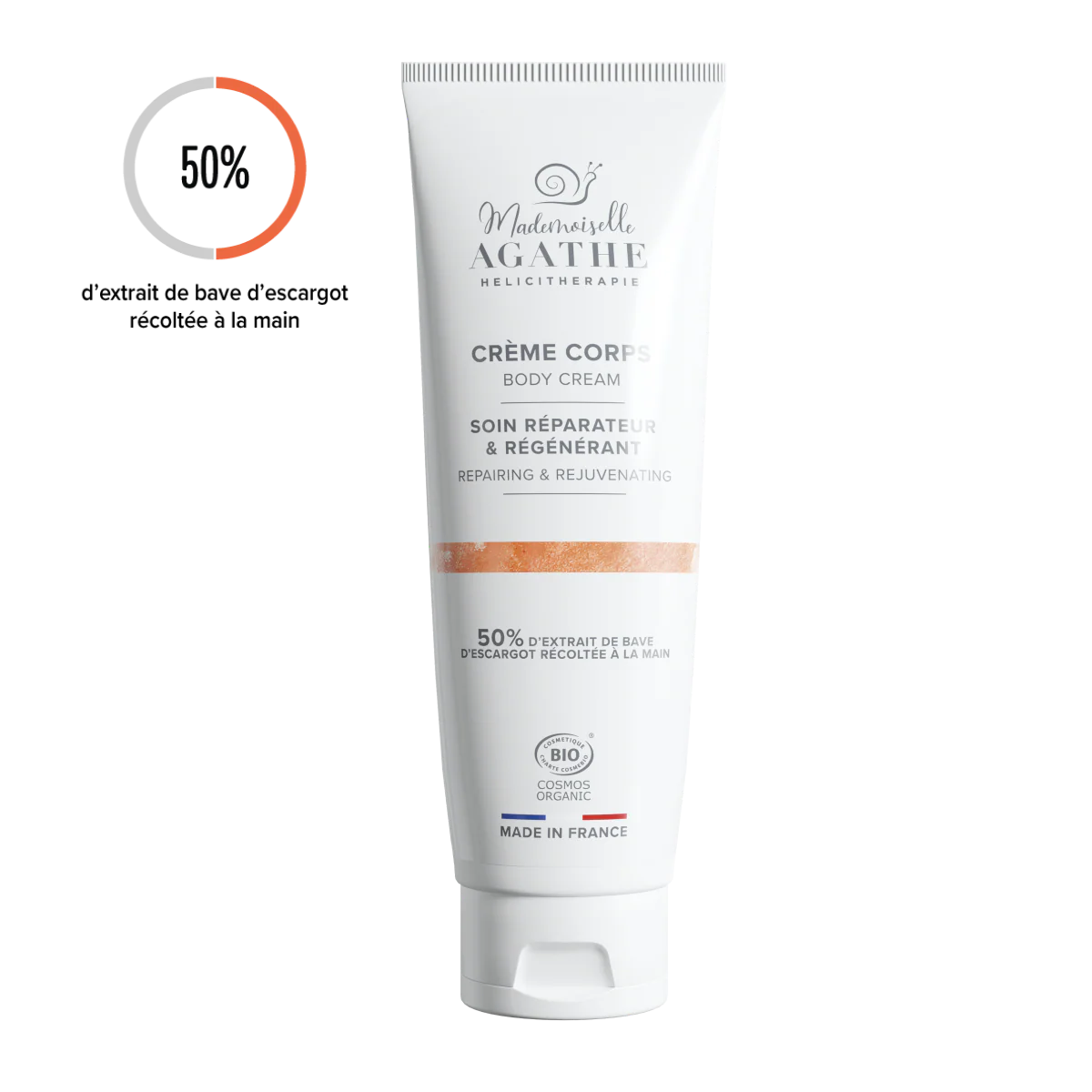Crème corps à la bave d'escargot bio - réparatrice & régénérante - Mademoiselle Agathe