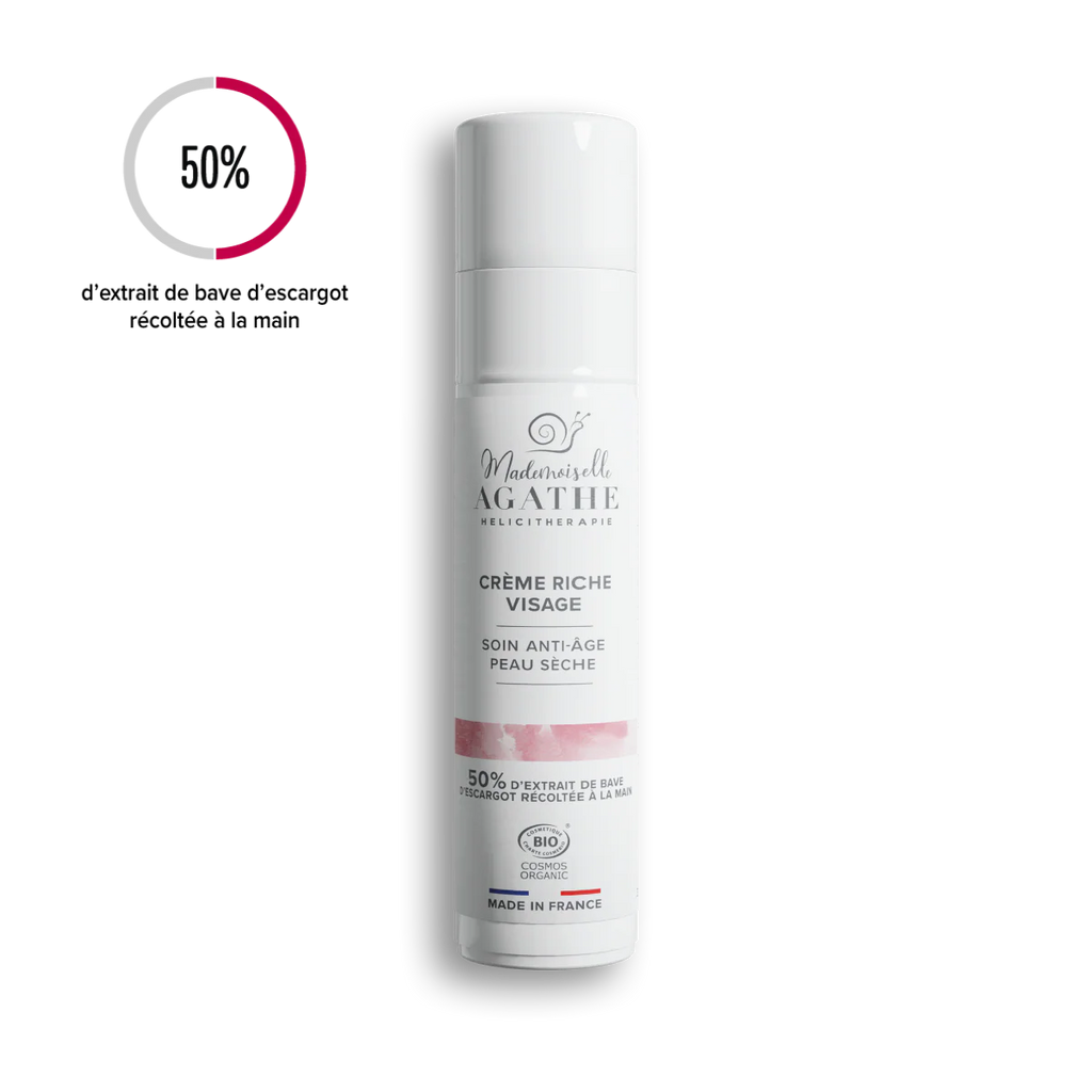 Crème riche visage à la bave d'escargot certifiée bio - anti-âge -Mademoiselle Agathe