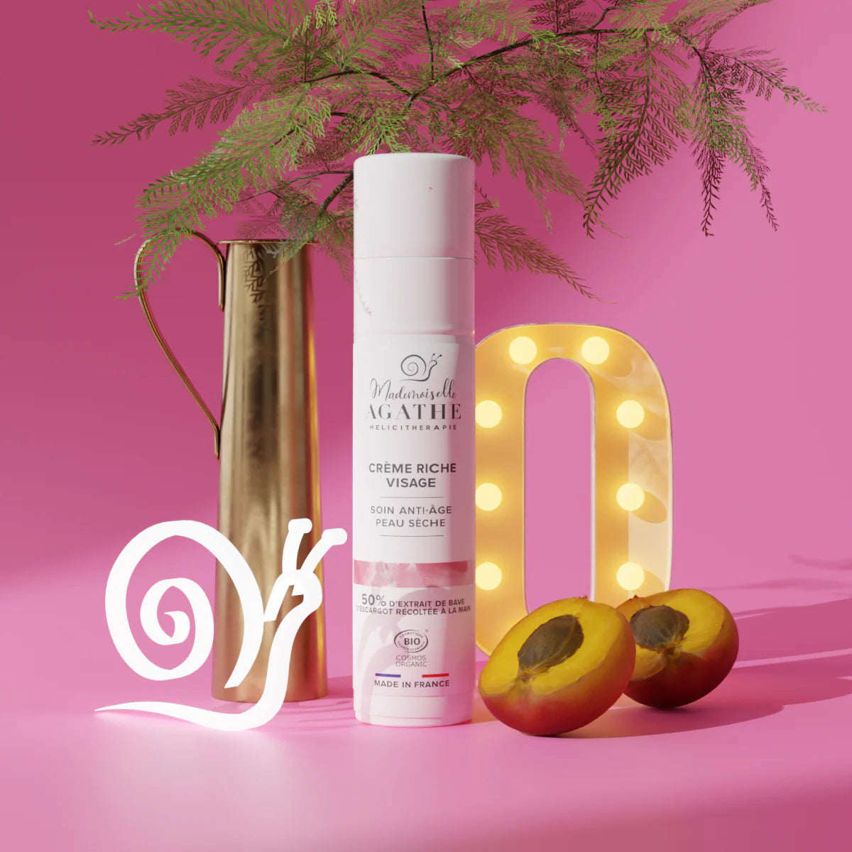 Crème riche visage à la bave d'escargot certifiée bio - anti-âge -Mademoiselle Agathe