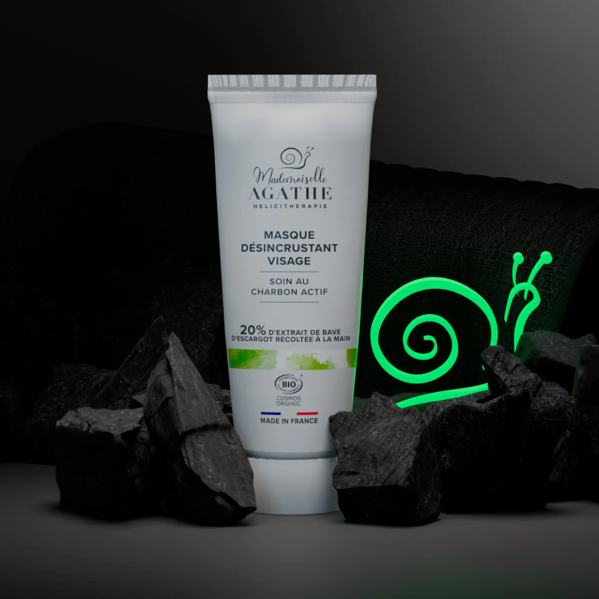 Masque au charbon actif à la bave d'escargot certifié bio - Mademoiselle Agathe
