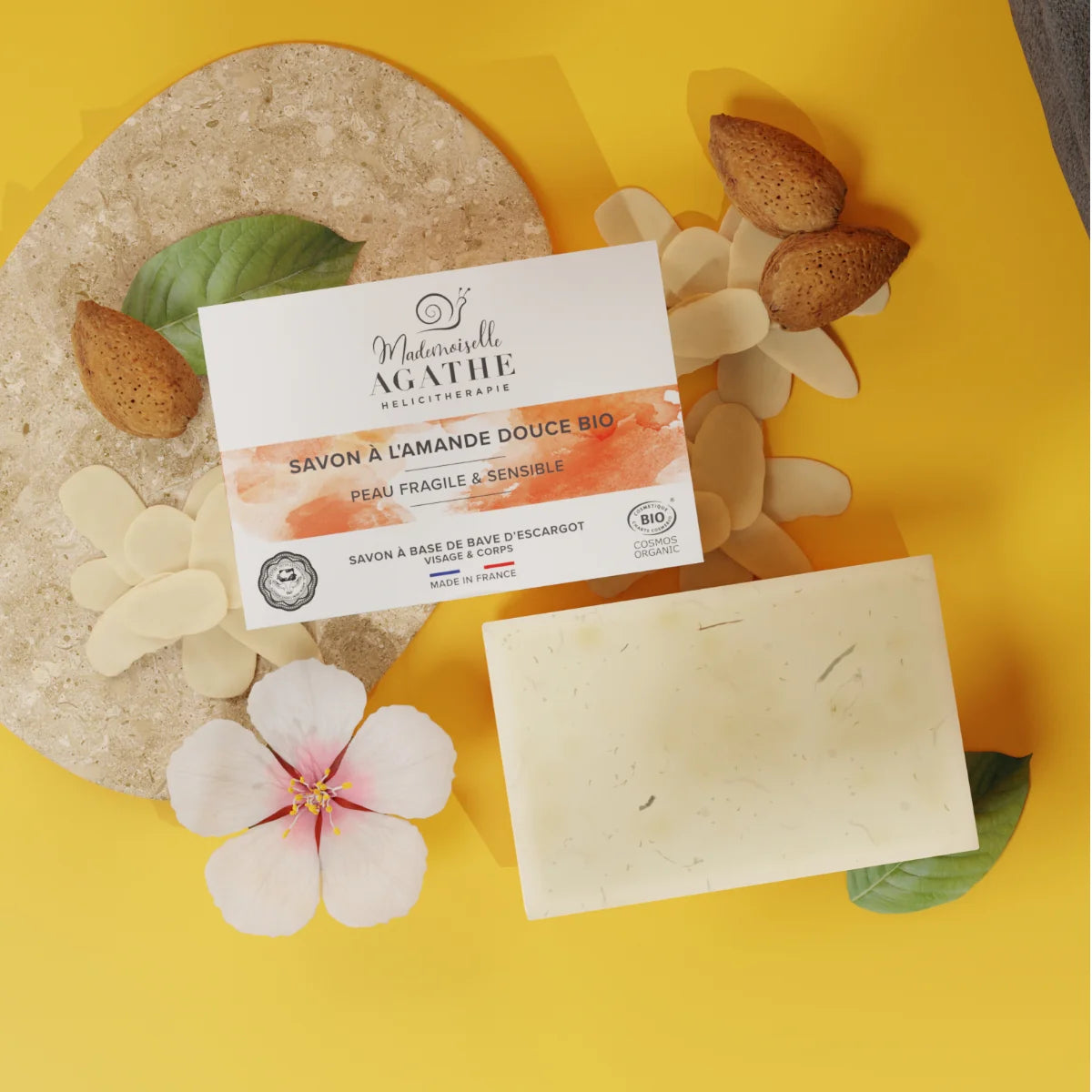 Savon amande à la bave d'escargot bio - protecteur & hydratant  - Mademoiselle Agathe