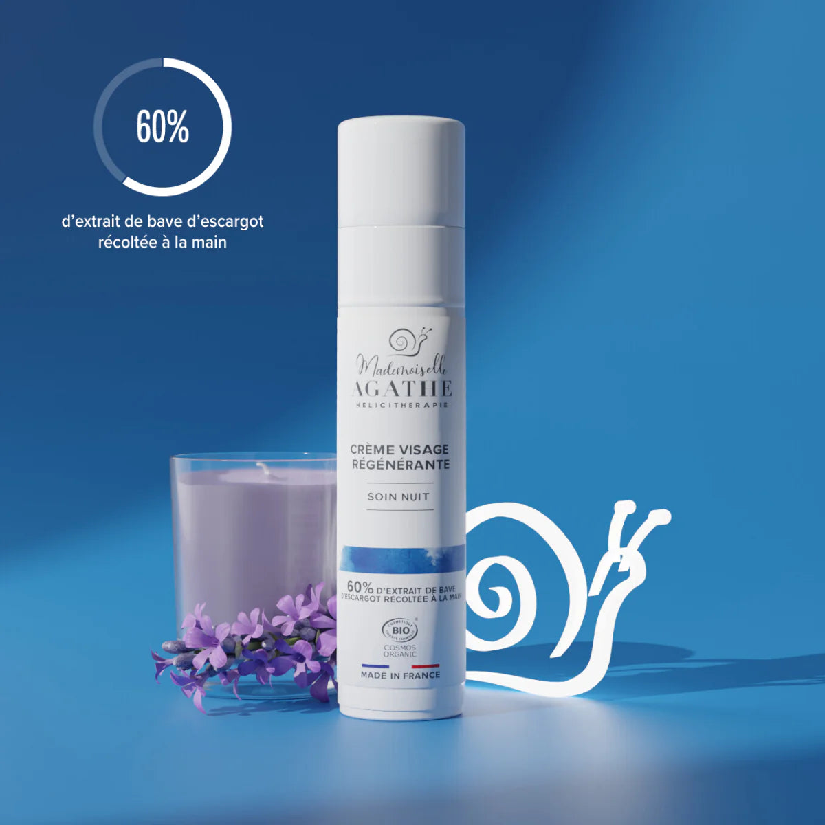 Crème nuit à la bave d'escargot certifiée bio - hydratante & régénérante - Mademoiselle Agathe