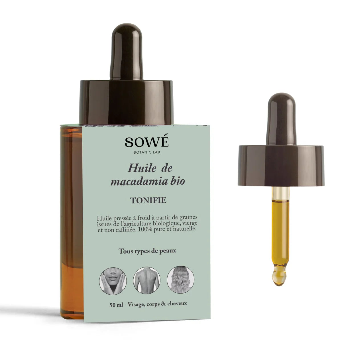 Huile de macadamia BIO pressée à froid - Pour le corps et cheveux - SOWÉ
